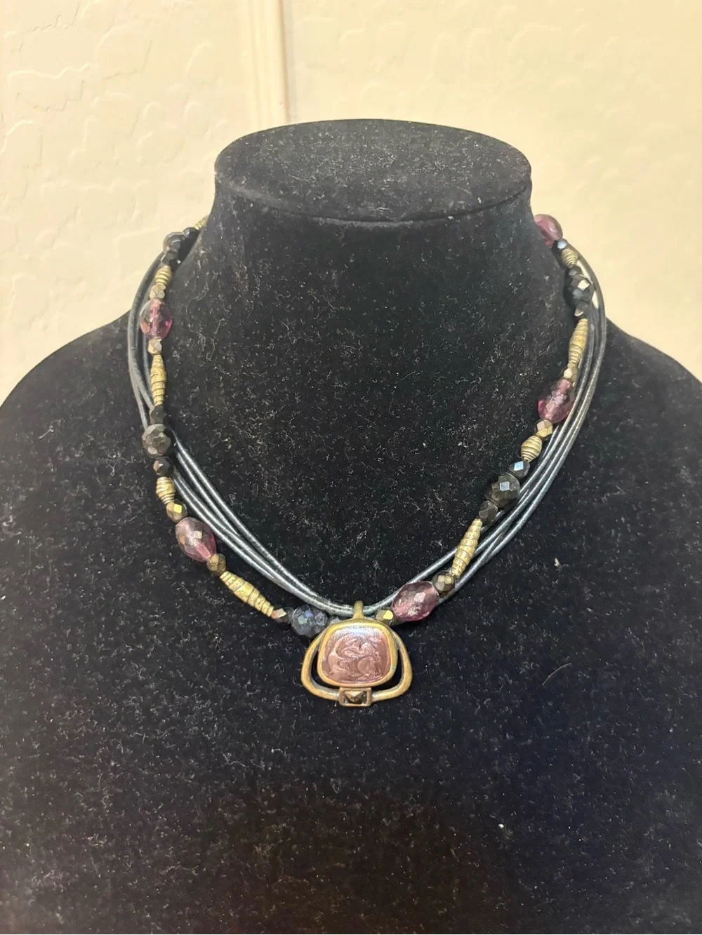 Chico's Black, Purple and Gold Multistrand Pendant Necklace